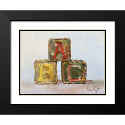 Abc Blocks Black Modern Wood Framed Art Print with Double Matting by Segal, Alan