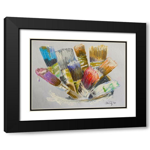 Brushes Black Modern Wood Framed Art Print with Double Matting by Segal, Alan