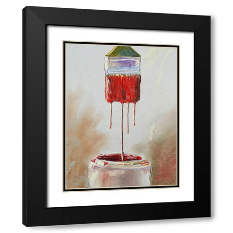 Red Drips Black Modern Wood Framed Art Print with Double Matting by Segal, Alan