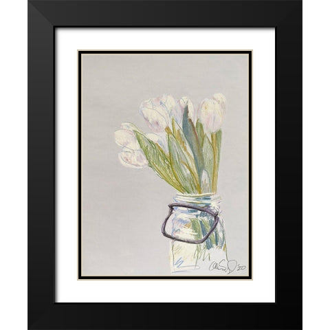 White Tulips Black Modern Wood Framed Art Print with Double Matting by Segal, Alan