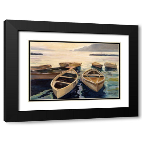 Sunset Marina Black Modern Wood Framed Art Print with Double Matting by Stevens, Allayn