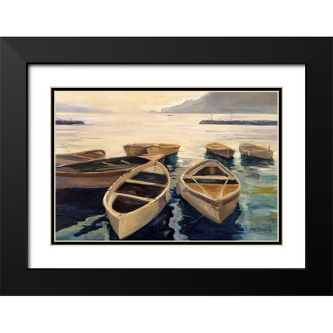 Sunset Marina Black Modern Wood Framed Art Print with Double Matting by Stevens, Allayn