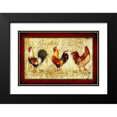Rooster Trio Black Modern Wood Framed Art Print with Double Matting by Eisner, Viv