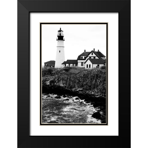 Maine Lighthouse Black Modern Wood Framed Art Print with Double Matting by Vizvary, Susan