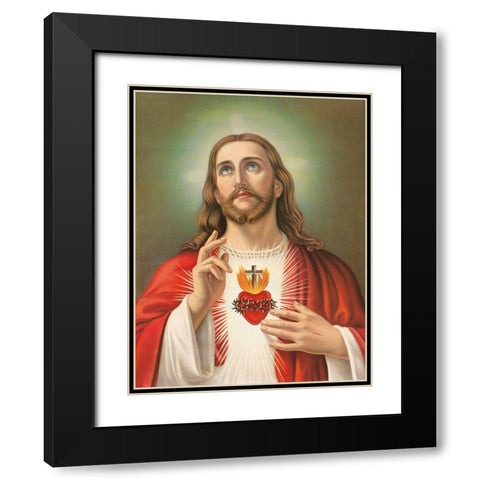 HL. HERZ JESU Black Modern Wood Framed Art Print with Double Matting by Anonymous