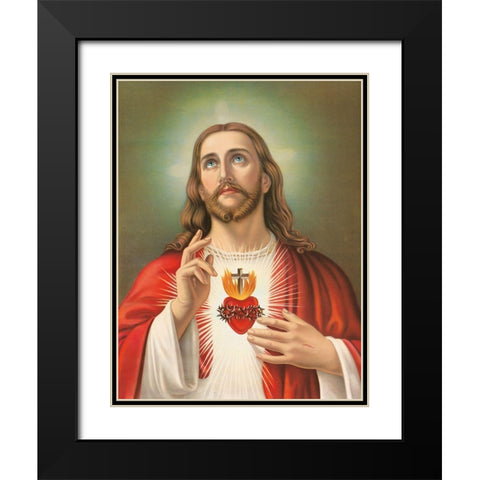 HL. HERZ JESU Black Modern Wood Framed Art Print with Double Matting by Anonymous