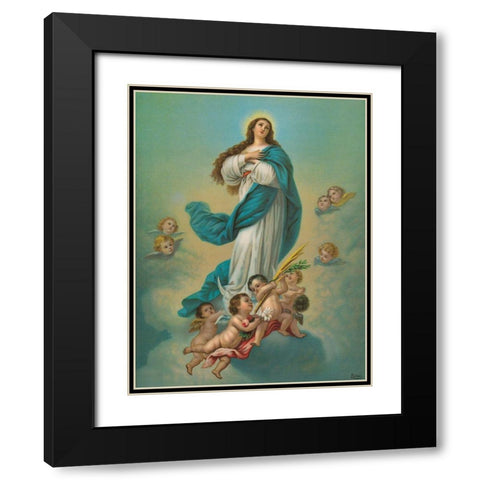 MADONNA MIT ENGELN Black Modern Wood Framed Art Print with Double Matting by Anonymous