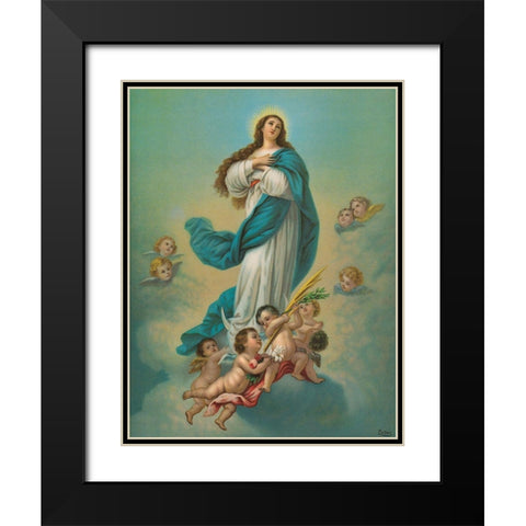 MADONNA MIT ENGELN Black Modern Wood Framed Art Print with Double Matting by Anonymous