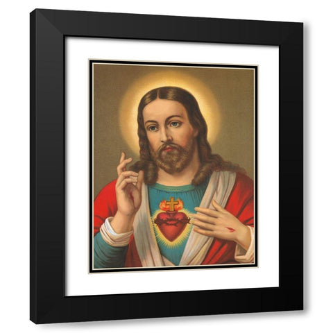 HL. HERZ JESU Black Modern Wood Framed Art Print with Double Matting by Anonymous