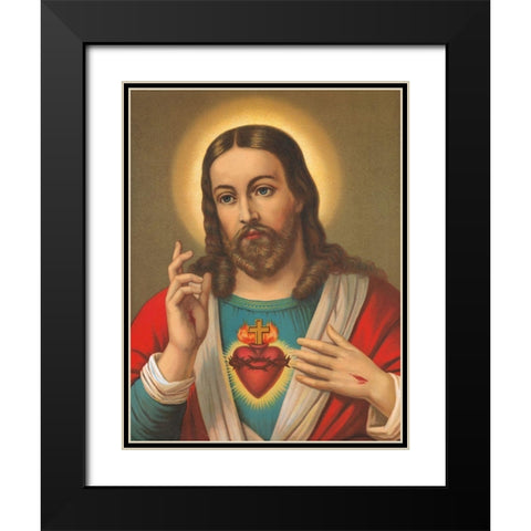 HL. HERZ JESU Black Modern Wood Framed Art Print with Double Matting by Anonymous