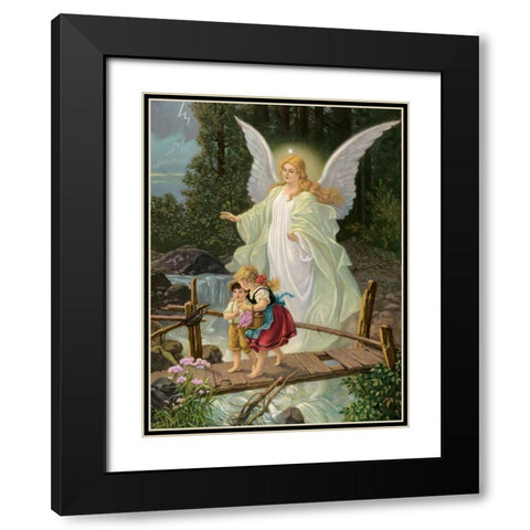 Guardian Angel Black Modern Wood Framed Art Print with Double Matting by Anonymous