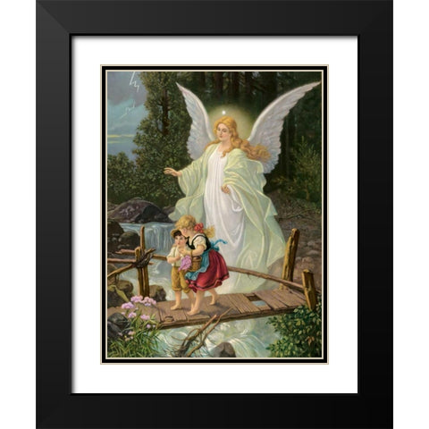 Guardian Angel Black Modern Wood Framed Art Print with Double Matting by Anonymous