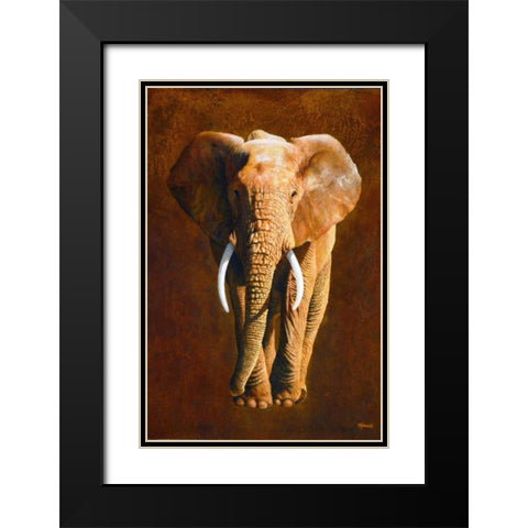Elephant 04 Black Modern Wood Framed Art Print with Double Matting by Chamard, Jean-Marc
