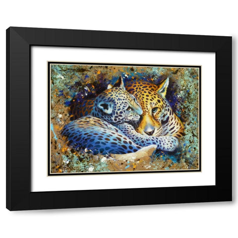 Panther with cub 01 Black Modern Wood Framed Art Print with Double Matting by Chamard, Jean-Marc