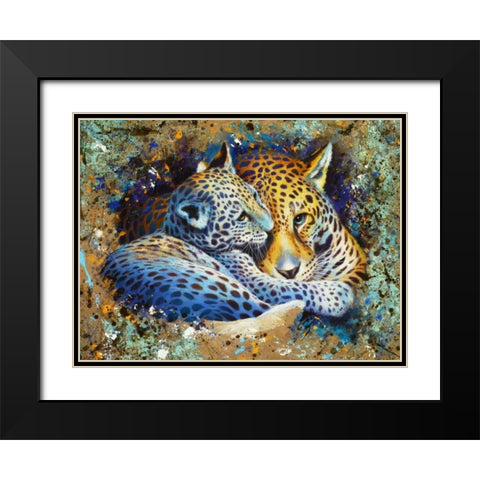 Panther with cub 01 Black Modern Wood Framed Art Print with Double Matting by Chamard, Jean-Marc