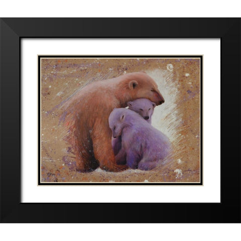 Polar bear with two cubs Black Modern Wood Framed Art Print with Double Matting by Chamard, Jean-Marc