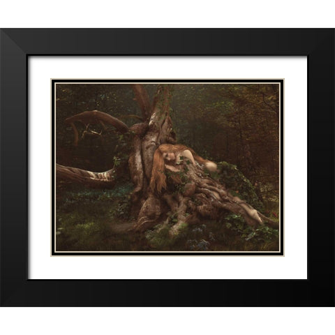Art tree Collection 9 Black Modern Wood Framed Art Print with Double Matting by Babette