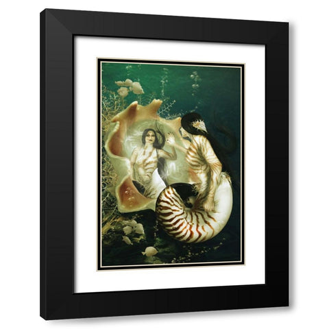 Nautilus Black Modern Wood Framed Art Print with Double Matting by Babette