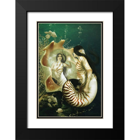 Nautilus Black Modern Wood Framed Art Print with Double Matting by Babette