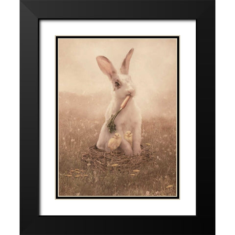 Easter Bunny Black Modern Wood Framed Art Print with Double Matting by Babette