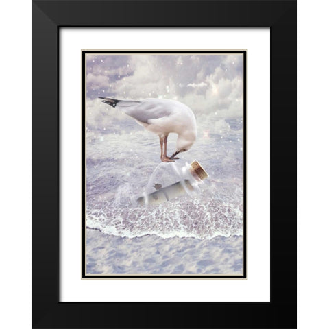 Bottle and Seagull Black Modern Wood Framed Art Print with Double Matting by Babette