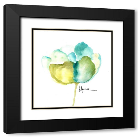 Flor Azul Verde Black Modern Wood Framed Art Print with Double Matting by Herrera, Leticia
