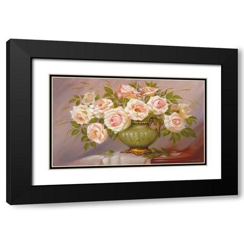 Soft pink Roses Black Modern Wood Framed Art Print with Double Matting by Dvoretskiy, Petrovich