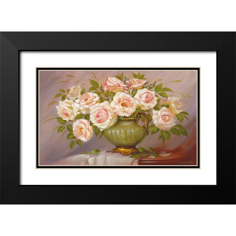 Soft pink Roses Black Modern Wood Framed Art Print with Double Matting by Dvoretskiy, Petrovich