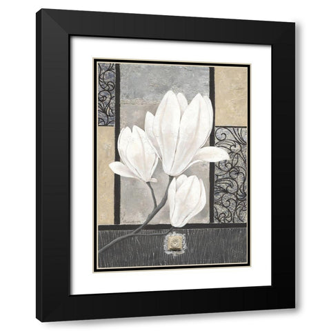 White Magnolia Black Modern Wood Framed Art Print with Double Matting by Ancilotti, Claudia