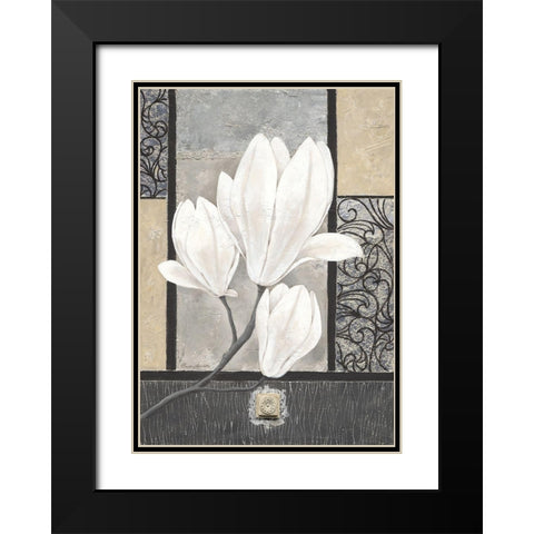 White Magnolia Black Modern Wood Framed Art Print with Double Matting by Ancilotti, Claudia
