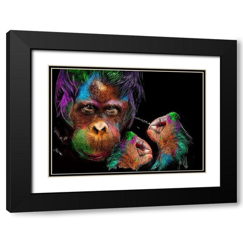 Monkey Black Modern Wood Framed Art Print with Double Matting by Henk van Gog