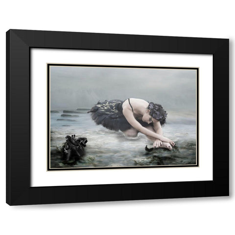 Black Swan 2 Black Modern Wood Framed Art Print with Double Matting by Babette