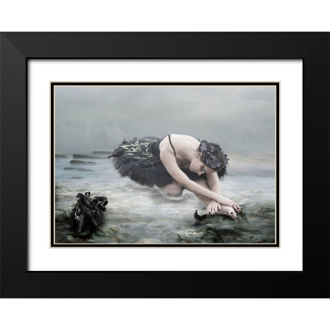 Black Swan 2 Black Modern Wood Framed Art Print with Double Matting by Babette