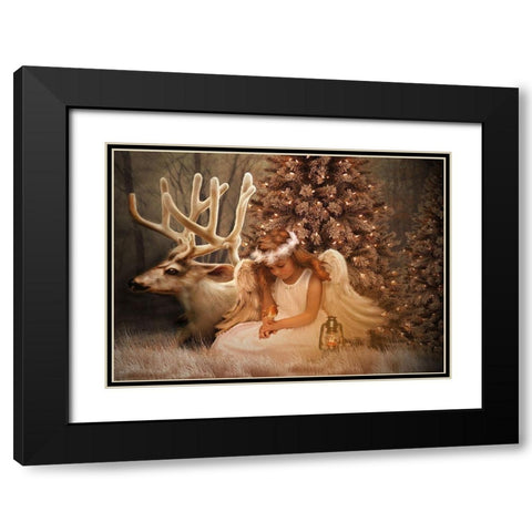 Christmas Angel Black Modern Wood Framed Art Print with Double Matting by Babette