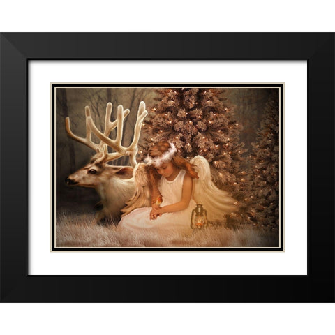 Christmas Angel Black Modern Wood Framed Art Print with Double Matting by Babette