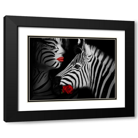 Zebra Love Black Modern Wood Framed Art Print with Double Matting by Babette