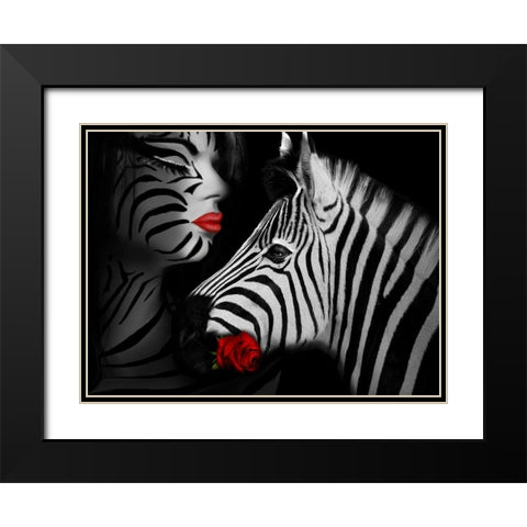 Zebra Love Black Modern Wood Framed Art Print with Double Matting by Babette
