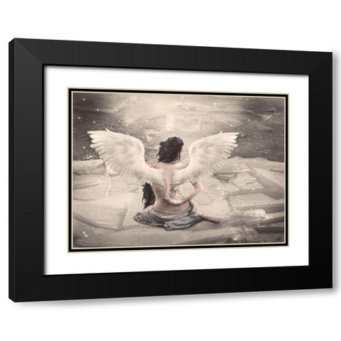 Angel Babette Black Modern Wood Framed Art Print with Double Matting by Babette