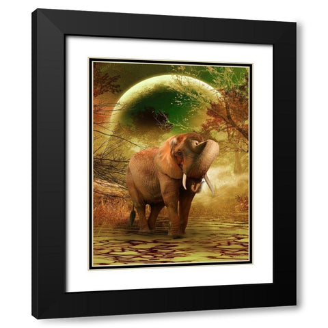 The Elephant Ricardo 2 Black Modern Wood Framed Art Print with Double Matting by Babette