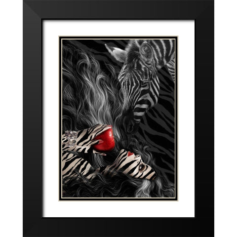 Zebra Time Black Modern Wood Framed Art Print with Double Matting by Babette