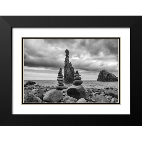 Stones Black Modern Wood Framed Art Print with Double Matting by Carlier, Dick