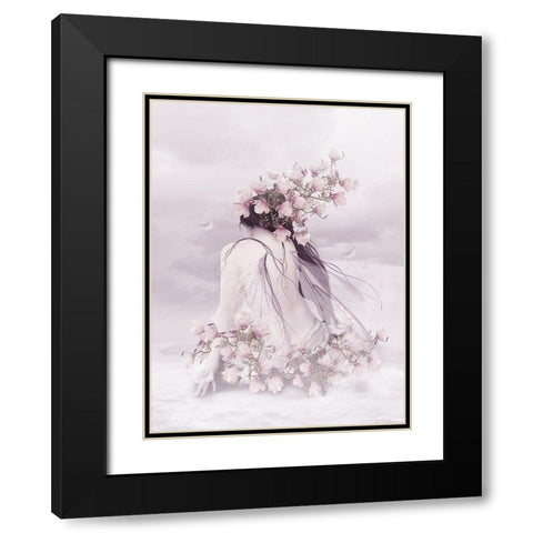 Vrouwen Elf Met Magnolia Bloemen Black Modern Wood Framed Art Print with Double Matting by Babette