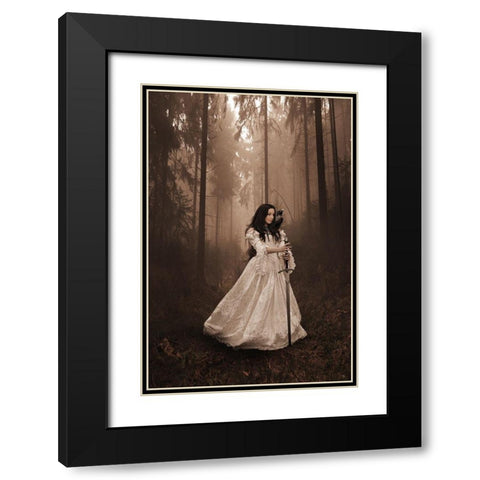 Babette Warrior Black Modern Wood Framed Art Print with Double Matting by Babette