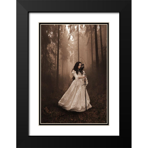 Babette Warrior Black Modern Wood Framed Art Print with Double Matting by Babette
