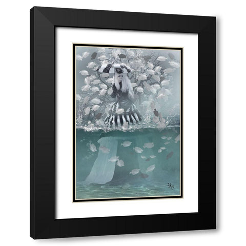 Balderdash Fishes Black Modern Wood Framed Art Print with Double Matting by Babette