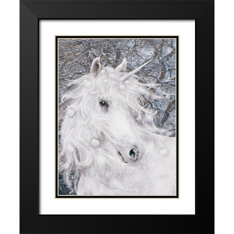 Christmas Unicorn Black Modern Wood Framed Art Print with Double Matting by Babette