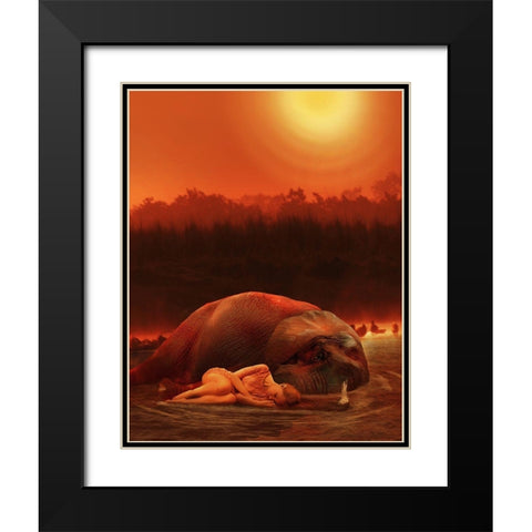 Elephant Ritual 2 Black Modern Wood Framed Art Print with Double Matting by Babette