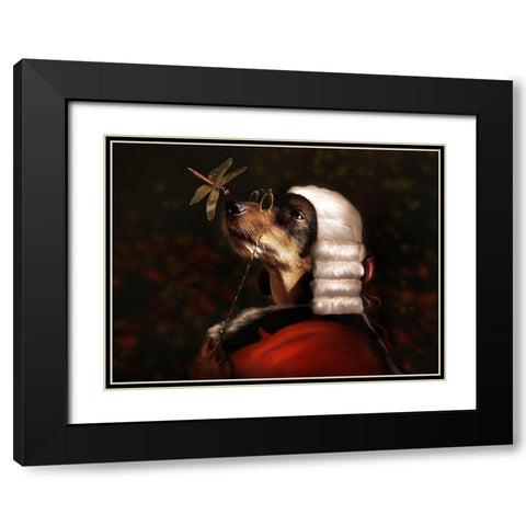 Sir Dashound Black Modern Wood Framed Art Print with Double Matting by Babette