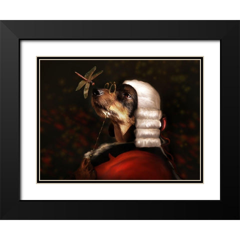 Sir Dashound Black Modern Wood Framed Art Print with Double Matting by Babette