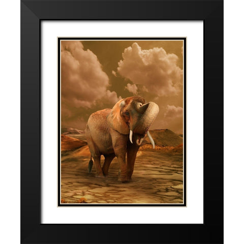 The Elephant Ricardo 3 Black Modern Wood Framed Art Print with Double Matting by Babette